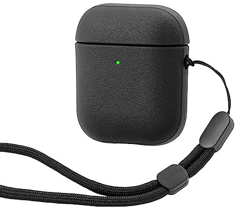 Teyomi TPU Hülle für AirPods 2. Generation, Schutzhülle für Apple Airpods 2 Hülle mit Handschlaufe, Leder-Touch-Design für Airpods 2 Case, Kompatibel mit Apple AirPods 2,1 (Schwarz)