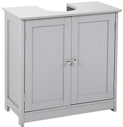 Livhome Bathroom Sink Cabinet Under Basin Unit, Freestanding Organiser With Adjustable Shelf, Modern Storage Cupboard Furniture, Grey 60cm x 30cm x 60cm