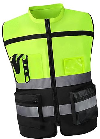 F Fityle Warnweste, reflektierende Sicherheitsweste für Männer und Frauen mit Taschen und Reißverschluss, Bauweste, Arbeitsweste für Lager, Nachtarbeit, Straße, L Gelb