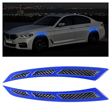 JNNJ 4Pcs Reflektierende Autorad Augenbrauen, Auto Reflektierende Zierleisten Sicherheitsschutz Aufkleber, Antikollision Warnstreifen Aufkleber für Auto SUV LKW(Blau)