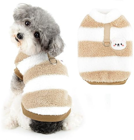 Ranphy Gestreifter kleiner Hundepullover, Haustier-Fleece-Sweatshirt mit Bärenmuster, weicher, warmer Welpenpullover mit D-Ring, Herbst-/Winterkleidung, Yorkie, Chihuahua, Katzen, Bekleidung, Braun,