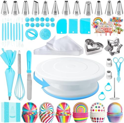 AZOMKER Plato Giratorio Para Tartas, Boquillas Manga Pastelera, Base Giratoria Tartas, Reposteria y Pasteleria, Reposteria Utensilios, Kit Reposteria (255 piezas)