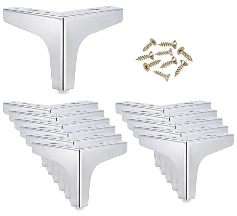 PATIKIL Metal Furniture Legs 4 Inch, 12 Pack Triangle Furniture Feet DIY Replacement Legs Modern Style for Cabinet Cupboard Table Couch Sofa Dresser, Silver