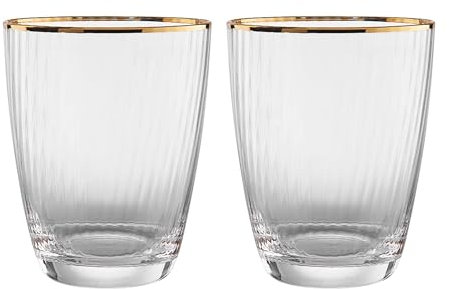 BUTLERS 2er Set Trinkgläser mit Goldrand und Rillen 300ml Vintage Gläser -GOLDEN TWENTIES- Wassergläser Cocktailgläser Set | Trinkgeschirr für Tee, Limonade, Eiskaffee, Longdrinks