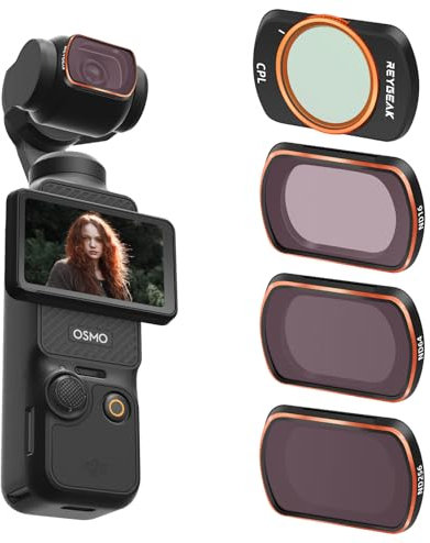 REYGEAK Kit di filtri CPL Pocket 3 ND CPL per DJI OSMO Pocket 3, confezione da 4 filtri magnetici ND16 ND64 ND256 CPL polarizzanti e a densità neutra, vetro ottico HD multistrato / telaio in alluminio