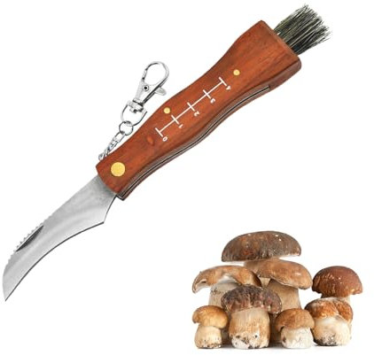 Cutiolly Couteau à Champignons,Couteau à Champignons avec Brosse,Pliant D'extérieur avec Manche en Bois,Cadeau pour homme,Fête des Pères,papa,Noël