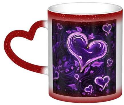 VducK Purple Love Print Colour Changing Mug 11oz Personalised Magic Mug Tea Cup Ceramic Coffee Mug Heat Activated Colour Changing Mug