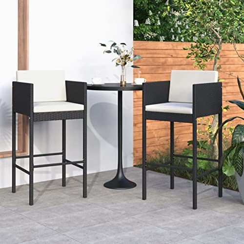 Rantry Barhocker mit Kissen, schwarzes Poly-Rattan, Bartheke, Küche, Esszimmer, Hocker, Outdoor, Garten, Pub, Bistro, Café, Theke, Barstuhl, Outdoor-Stühle, 2 Stück
