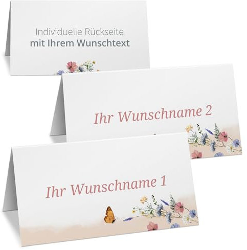 10 PERSONALISIERTE Tischkarten mit verschiedenen Gäste-Namen | Kärtchen zur Hochzeit Geburtstag Kommunion Konfirmation Taufe Namenskarte Platzkarte Sommer Blumen Bunt