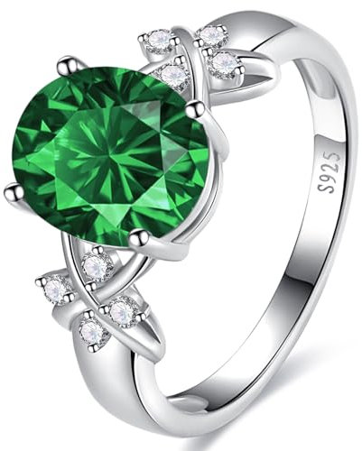Yaresul Oval Ringe Frauen Damen Ringe Silber 925 Kreierter Smaragd Ringe Criss Cross Zirkonia Verlobungsring damen Versprechen Ring Größe 54.4(17.3)
