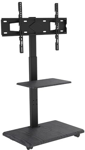 XTRARM Supporto TV da terra con Base in Legno, Carrello Porta TV con Ruote, 32-70/Portata 45 kg,mobili tv soggiorno,Piedistallo TV Orientabile ±25/VESA 600 * 400,con ripiano per Mini Piante Verde