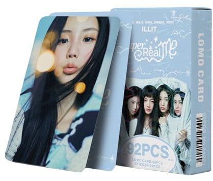 Illit Kpop Album Super Real Me Photocards 92Pcs Illit Album Super Real Me Photocards Double Sides Lomo Card Gift Lomo Cards Merch for ILLIT Boys and Girls