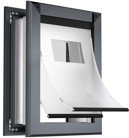 FreeStanding X-Large Dog Door for Wall, Aviation Aluminum Frames and Tunnels Dog Door, Double Flaps Extra-Large Dog Door and Two Sliding Lock Panels, Up to 200LBS, Gray