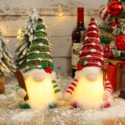 JEDWKFA 2 Stück Weihnachtswichtel Figuren, Weihnachtsdeko Wichtel, Leuchtende Weihnachts Wichtel, Weihnachtszwerg, Weihnachts Tisch Deko, für Weihnachtstisch-Tablett-Partydekorationen