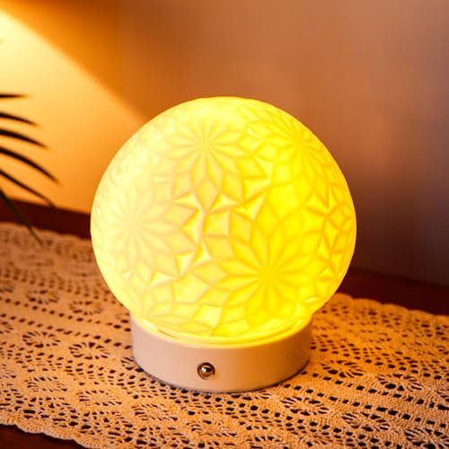 JHY DESIGN Kugelförmige Dekorative Tischlampe aus Keramik 16 cm hoch Wiederaufladbare Laterne Dimmbare Schreibtischleuchte mit Touch-Steuerung für Zuhause Schlafzimmer Wohnzimmer Außen Geschenke