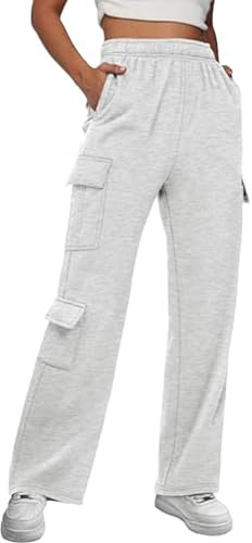 Jogginghose Damen Gefütterte Cargohose Warme Fleece Freizeithose High Waist Sporthose Lang Thermo Fleece Sweathose mit Taschen Outdoor Kordelzug Traininghose