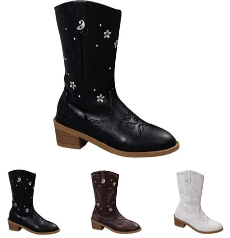 Generico Stivali Donna Alti con Tacco Western Texani Stivaletto Tacco Medio Stivali Alti Donna con Tacco Tronchetti Equitazione Stivali Donna Indianini Scarponcini Cerniera a Punta Boots