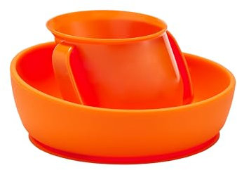 Doidy Trainer Cup and Weaning Bowl Set, for Baby 3months+ Mealtime (Cup + Bowl, Orange)