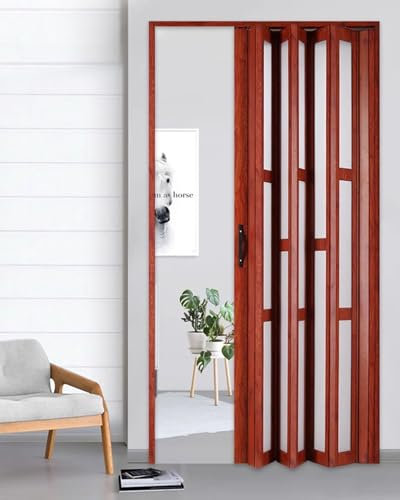 Porte Accordéon Interieur Portes Pliantes en Aluminium à Grain de Bois, Portes Accordéon Intérieures Sur Mesure, Portes de Placard en Acrylique Givré, Faciles à Pousser et à Tirer(80x80in(203.2x203.2c