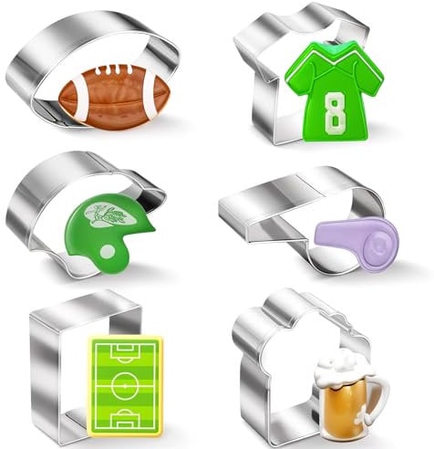 New Football Cookie Cutter, 6 Pcs T-Shirt, Whistle, Rugby Cap, Rugby, Field, Beer Fondant Biscui Cutters Stainless Steel Cookie Cutters
