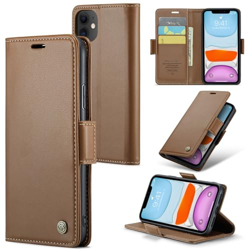 Rerzoiro for iPhone 11 Case, Premium PU Leather Wallet Case Flip Cover with [RFID Blocking][Card Holder][Stand Function] Shockproof Protective for iPhone 11, Brown