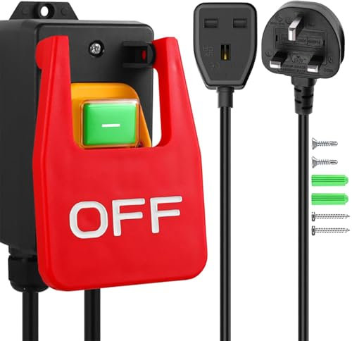 230V Single Phase On/Off Switch 18A, Router Table Emergency Stop Button Paddle Switches Quick Power Off for Milling Machines, Table saw and Electrical Equipment