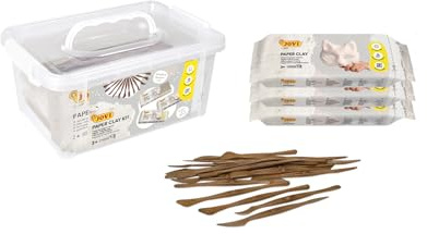 Jovi Patmaché-Truhe und Modellierwerkzeuge, 3 Pappmaché-Tabletten und 20 Spatel in einer Kunststoffbox, Bastelset für Kinder und Erwachsene