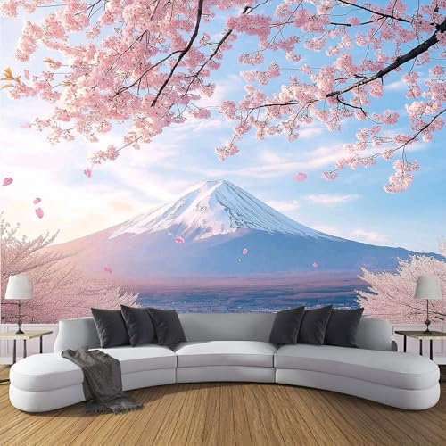 MIATCENRT Papier Peints Panoramique Mont Fuji Fleurs De Cerisier, Poster Geant Mural Personnalisé 3D, Thème Paysage Pour Salon Chambre D'Enfant Décoration Murale, Moderne Murales (‎150X105Cm (L×H))