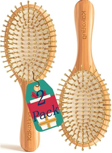 Kakating 2 Pack Bamboo Hair Brush for Hair Growth | Natural Wooden Hair Brush Detangling Massaging Scalp