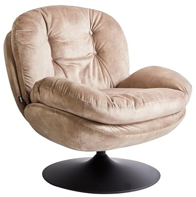 Beliani Sessel Samt Sand beige gesteppt mit Drehfunktion Metallgestell schwarz Nolvik