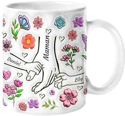 Easycosy Mug personnalisé Photo Texte, Cadeau Noël Maman, Tasse à café Personnalisable Prénom en céramique Cadeau Femme Maman, Mamie Fille Anniversaire Fête des Mères Fabriqué en France