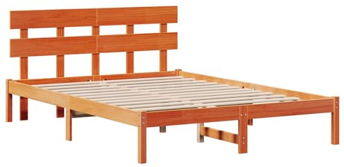 vidaXL Bettgestell Mit Kopfteil Wachsbrown 160X200 cm Massivholz Kiefer Für Schlafzimmer Traditionelles Design Langlebig Einfache Montage Keine Unterfederung Nötig Plattform Queen King Size Einzel