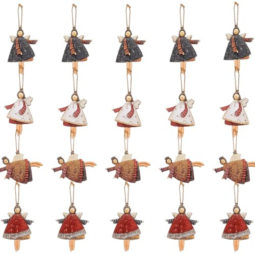 20 Stück Christbaumschmuck Engel, Holz Weihnachtsbaum Deko mit Tanzenden Engeln, Weihnachtsanhänger Deko, Füllung Silvester Glücksbringer Christmas Geschenk