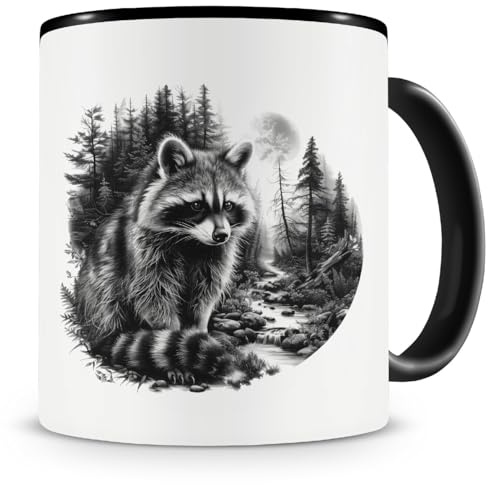 Samunshi® Tasse mit Waschbär im Wald Motiv Teetasse für Tier Fans Waldtiere Heimischetiere Kaffeetasse Lustige Tassen zum Geburtstag für Waschbär Fans Mug Kaffee Tee