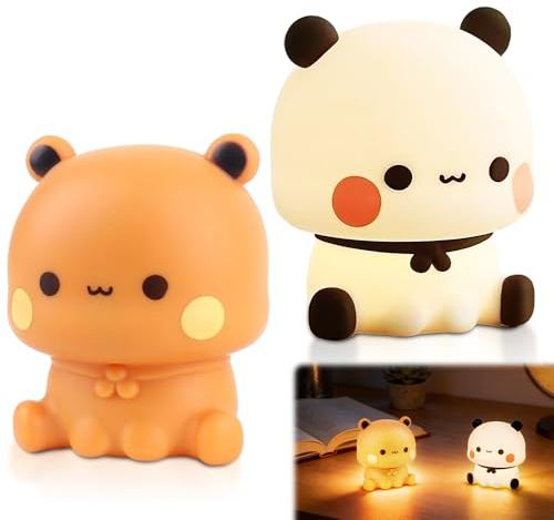 HOVCEH Bubu Dudu Nachtlicht, 2Pcs Nachtlicht Kinder Dudu Bubu, LED PandaNachtlicht, Nachtlicht Baby USB Aufladbar, Nachtlicht Kinder Panda, Nachtlampe Silikon Panda 3 Modi Dimmbare, Touch-Steuerung