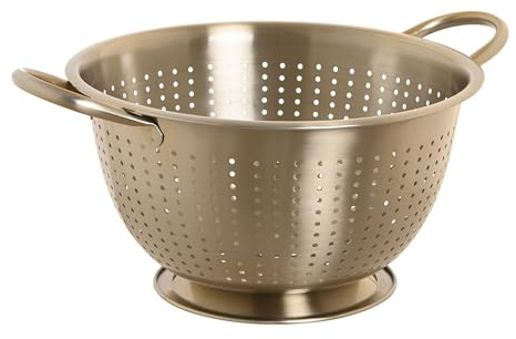 MGE - Colino da Cucina in Acciaio Inox Dorato con Manici e Base - Scolapasta per Pasta, Riso e Verdure - Colino Professionale per Cucina - Versatile Per Quinoa, Cereali, Riso, Verdura E Pasta - 24 cm