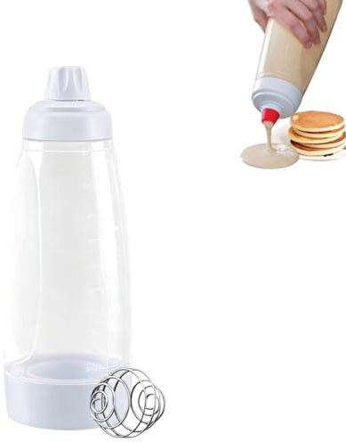 YSTrillion Pancake Batter Dispenser,1000ML Batter Mixer Bottle,Hand Batter Dispenser Mixer Bottle with Stainless Steel Stirring Ball for Cupcake Pancake Crepe Batter Kitchen Tools