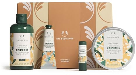 Almond Collection Gift Set, Full-Size Body Care for Dry, Sensitive Skin | (Worth £41.5) Shower Cream 250ml, Body Butter 200ml, Hand Balm 30ml & Lip Care Stick 4.2g, 96hr Moisture, by The Body Shop
