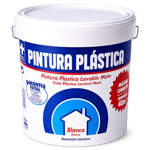 CABLEPELADO - Pintura Plástica Mate Blanco 4L | Cubrición Lavable Mate para Paredes y Techos | Revestimiento Acrílico Transpirable Bajo Olor para Interior | Envase Cubeta de 4 Litros | Blanco