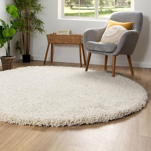 Steffensmeier Ragolle Twilight Hochflor Teppich Shaggy, weich & elastisch, moderner Wohnzimmer Teppich, Creme 6926, Rund Ø160 cm