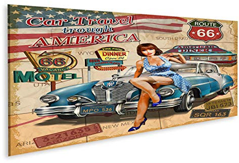 Bild Bilder auf Leinwand Autoreise durch Amerika Oldtimer-Poster Wandbild Poster Leinwandbild TNI