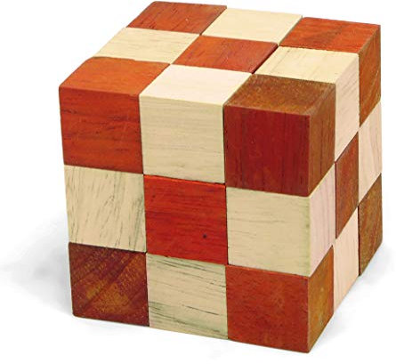 Logica Puzzles Art. Orange Snake Cube - 3D Wooden Brain Teaser - Difficulty 4/6 Extreme - Leonardo da Vinci Collection