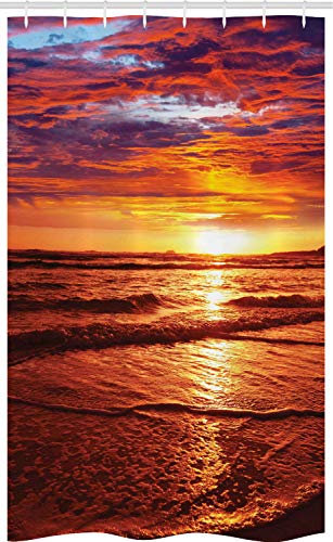 ABAKUHAUS Hawaii Schmaler Duschvorhang, Meer Sonnenuntergang Dämmerung, Badezimmer Deko Set aus Stoff mit Haken, 120 x 180 cm, Gelb Orange