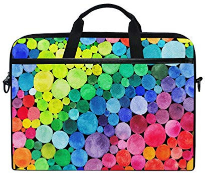 Moyyo Rainbow Circles Laptop Bag Laptop Case with 3 Compartment Shoulder Strap Handle Canvas Computer Bag Personalised for Women Men Kids Girls Boys 15 inch