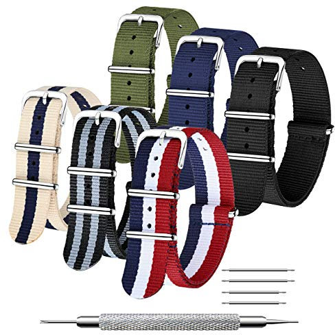 CIVO Bracelet de Montre 6 Paquet Bracelet 16mm 18mm 20mm 22mm 24mm Nylon Balistique Bracelets Zoulous Boucle en Acier Inoxydable avec Barre à Ressort et Outil de Broche de Lien