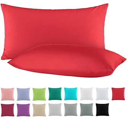 BaSaTex Doppelpack Baumwolle Renforcé Kissenbezug 40x60 cm | Kissenbezüge aus 100% Baumwolle | Kissenhüllen in Rot