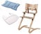 Leander Stuhl natur - Hochstuhl - Kinderstuhl - Erwachsenenstuhl mit Babybügel + Tablett weiß + Kissen dusty blue