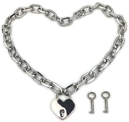 Succuba Padlock Necklace Chain Collar Choker with Two Keys and Box for Women, Men and Pet, Metal, No Gemstone