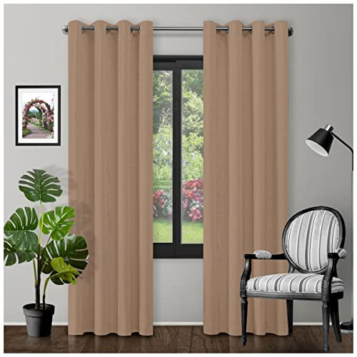 GC GAVENO CAVAILIA Thermal Insulated Blackout Ring Top Eyelet Curtains | Premium Energy-Efficient Drapes | Light Blocking & Room Darkening For Bedroom & Living Room | Latte 66X72 Inch