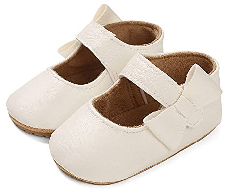 LACOFIA Baby Girls Ballerina Infant Anti-Slip Bowknot First Walking Shoes Prewalkers White 6-12 Months